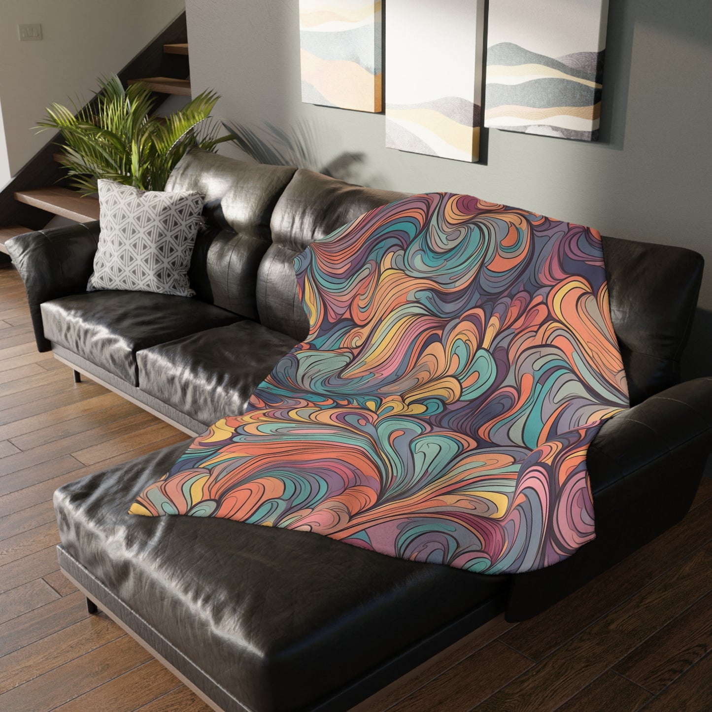 Pastel Oil Velveteen Minky Double-Sided Print Trip Blanket