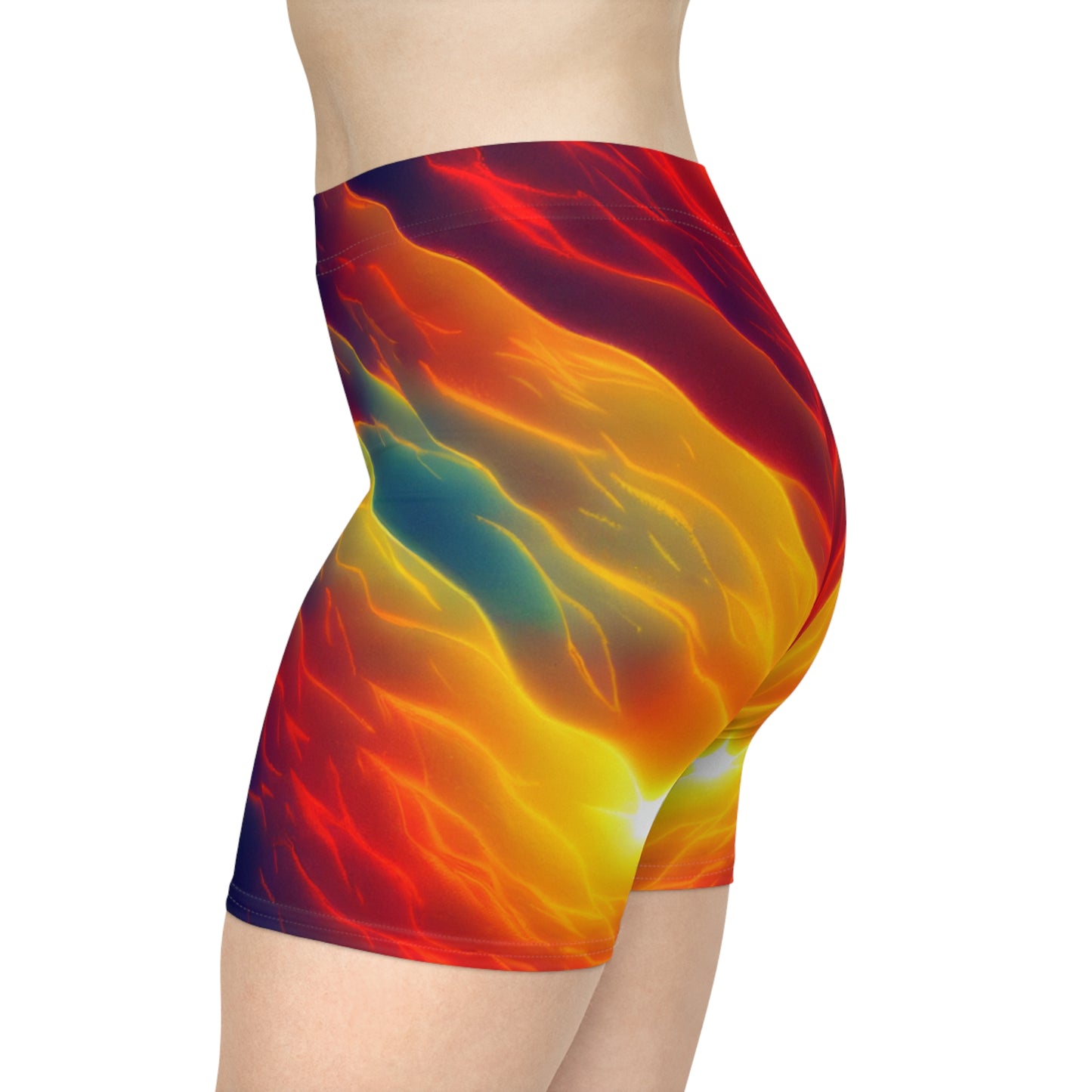 Women's Feminine Energy Rainbow Fire Water Festival Rave Athletic Yoga Workout Biker Shorts