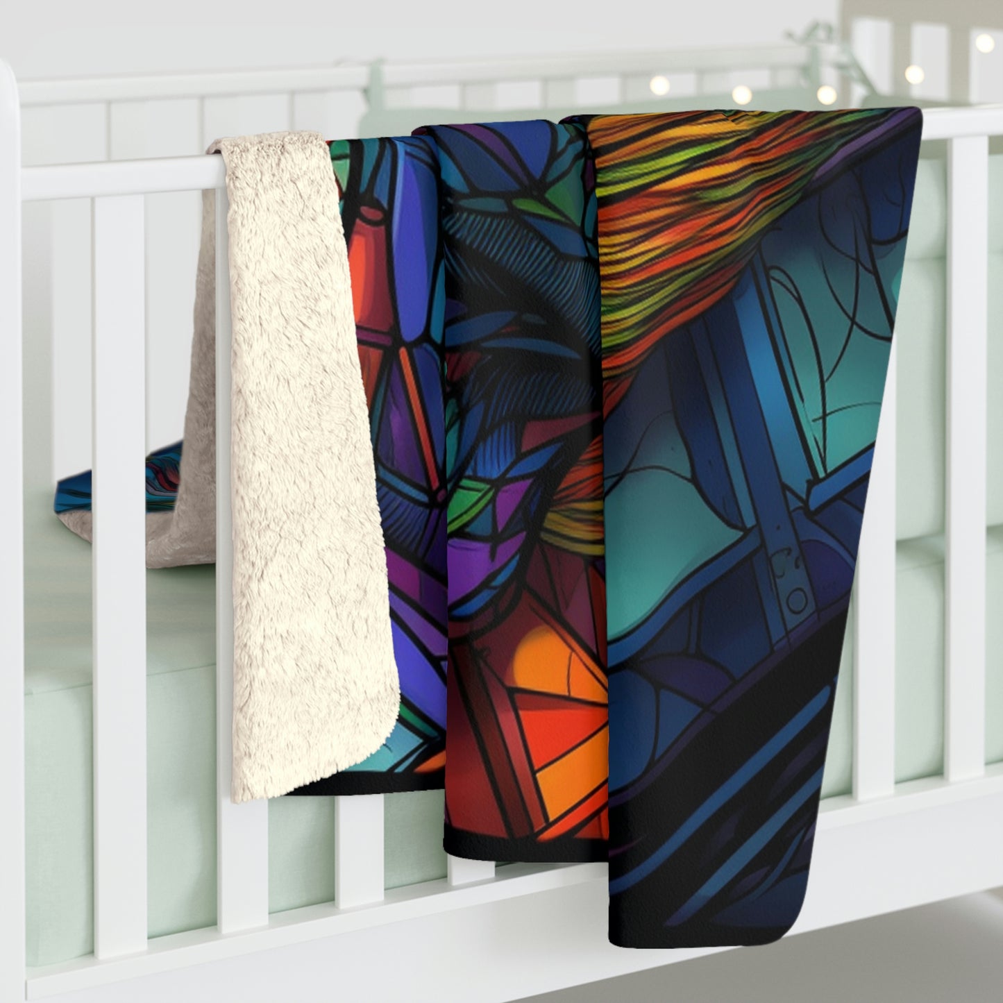 Hu(e)man Psychedelic Multicolored Stained Glass Sherpa Fleece Blanket