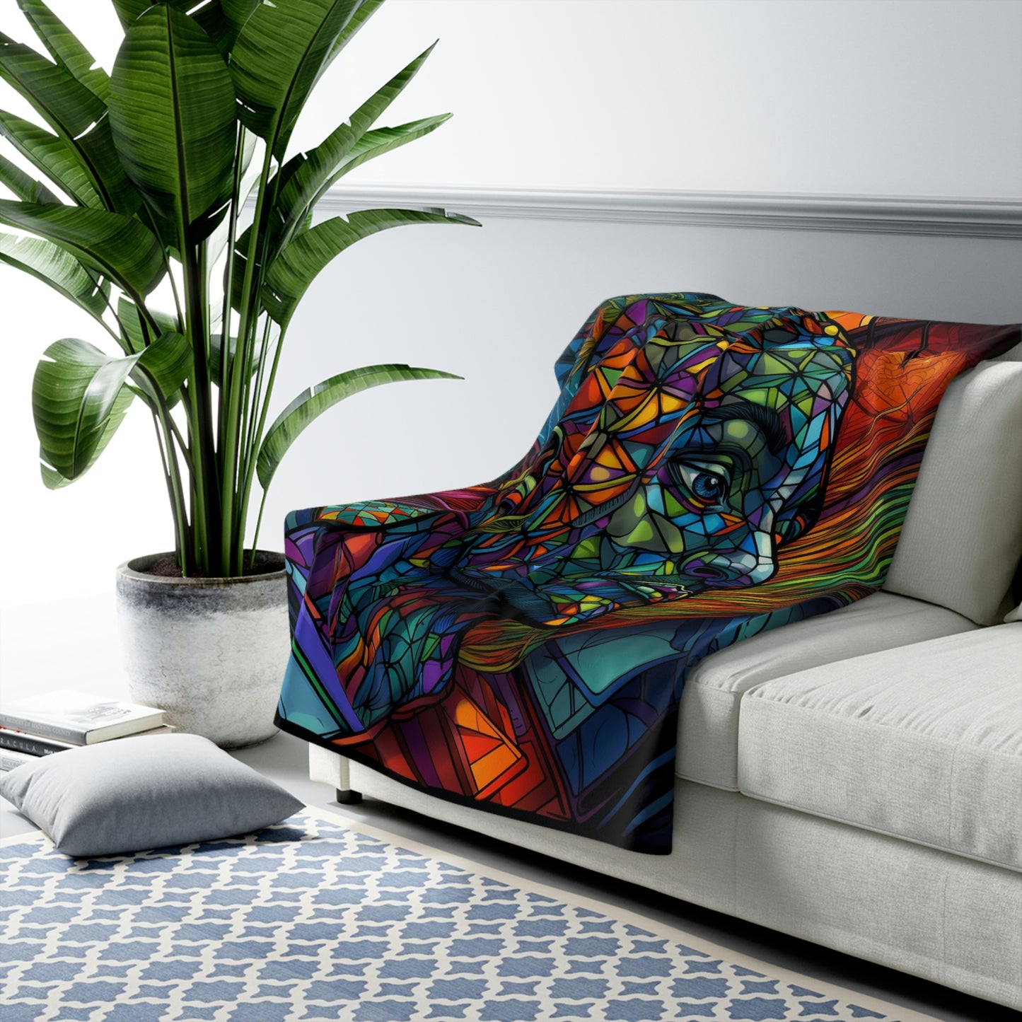 Hu(e)man Psychedelic Multicolored Stained Glass Sherpa Fleece Blanket