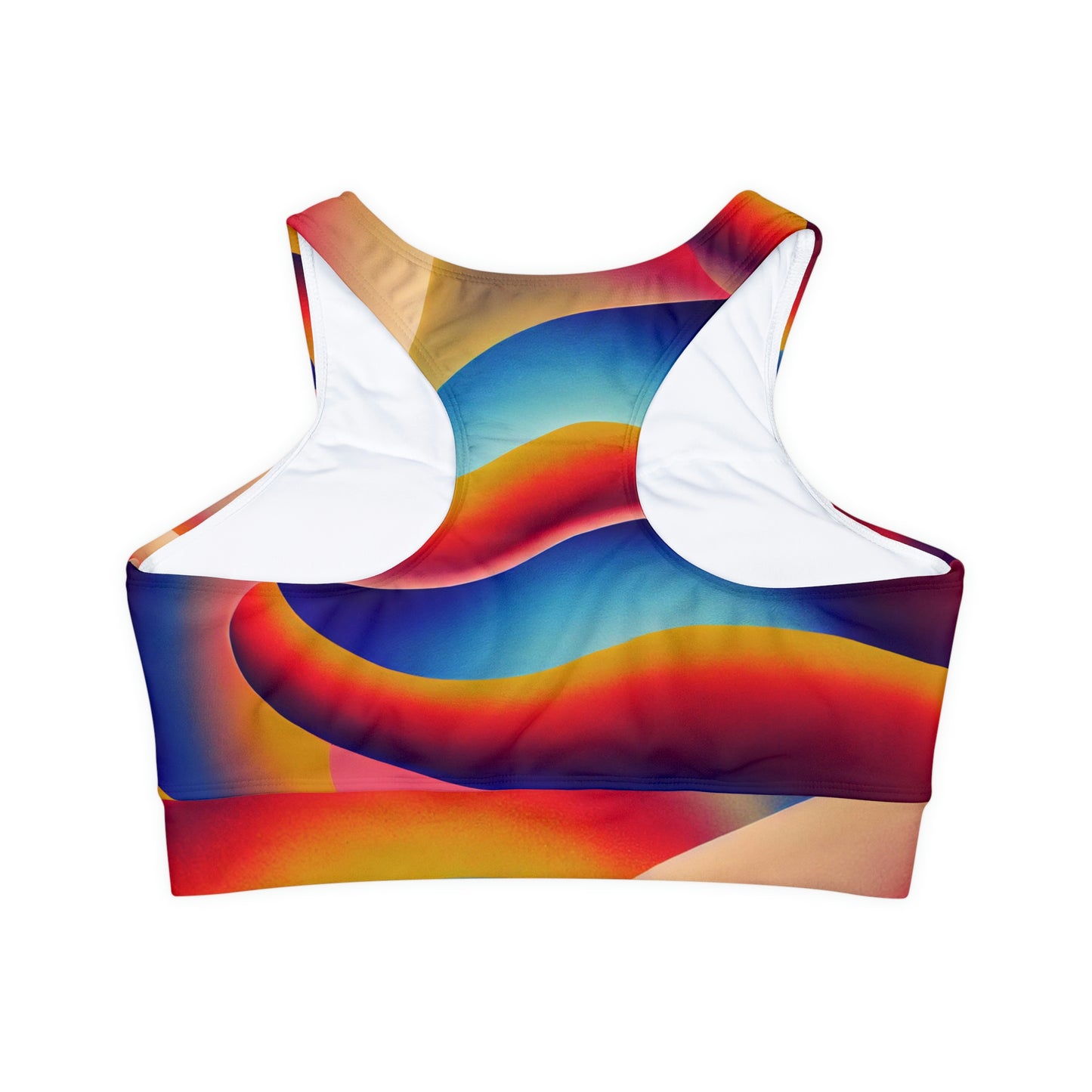 Fully Lined Padded Racerback Scoop Neck Rainbow Swirl Print Yoga Wireless Sports Bralette