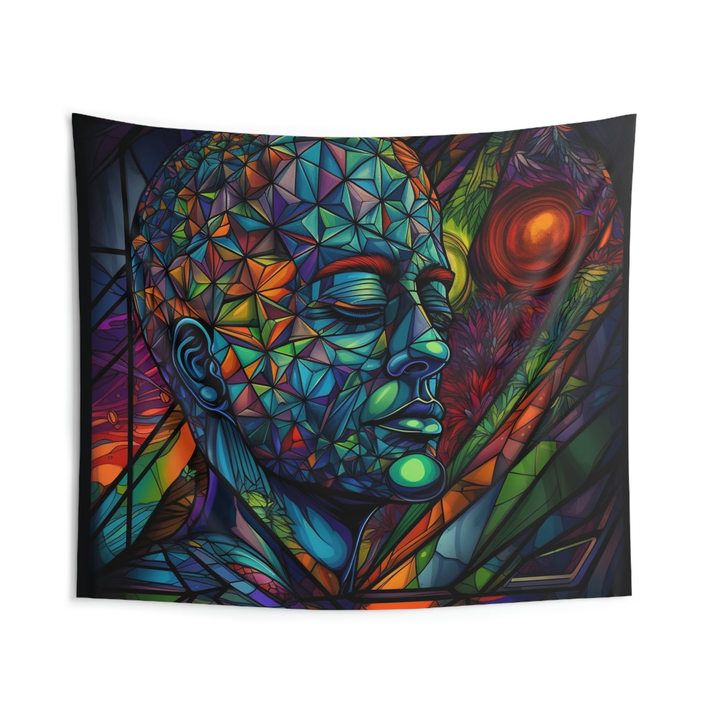 Hu(e)man Psychedelic Stained Glass Indoor Wall Tapestry