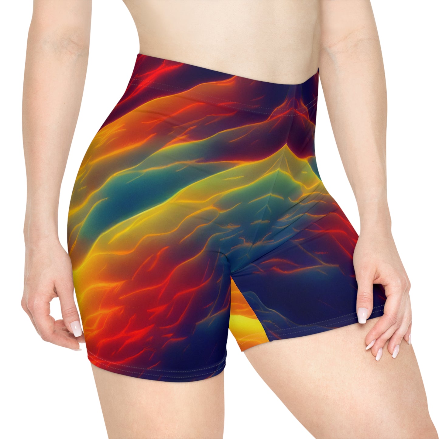 Women's Feminine Energy Rainbow Fire Water Festival Rave Athletic Yoga Workout Biker Shorts