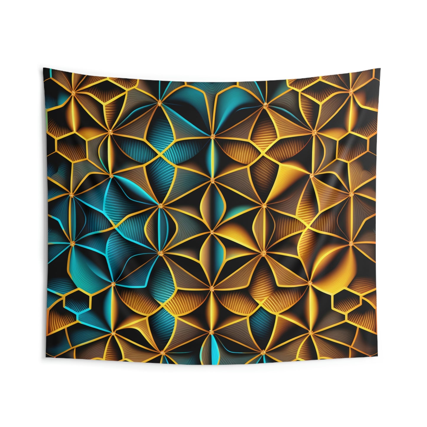 Ocean Gold Sacred Geometry Indoor Wall Tapestry