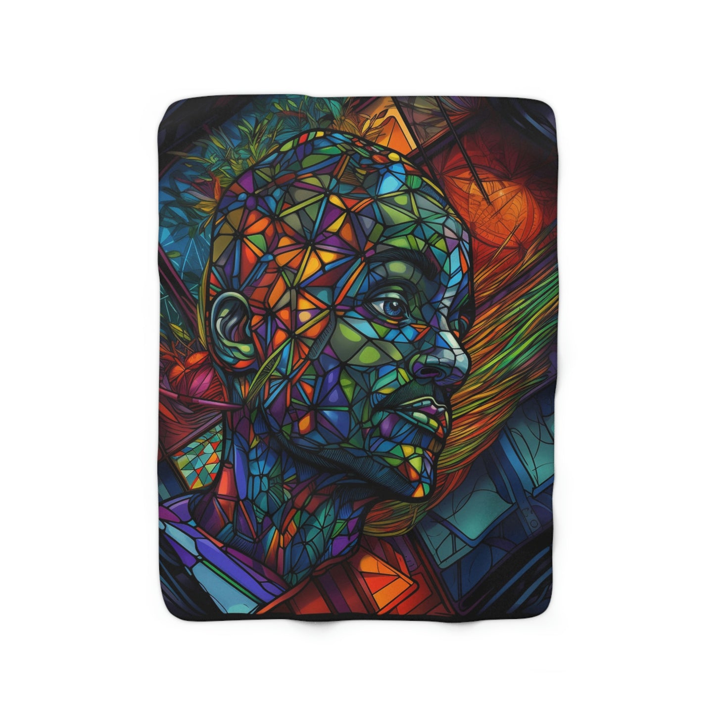 Hu(e)man Psychedelic Multicolored Stained Glass Sherpa Fleece Blanket