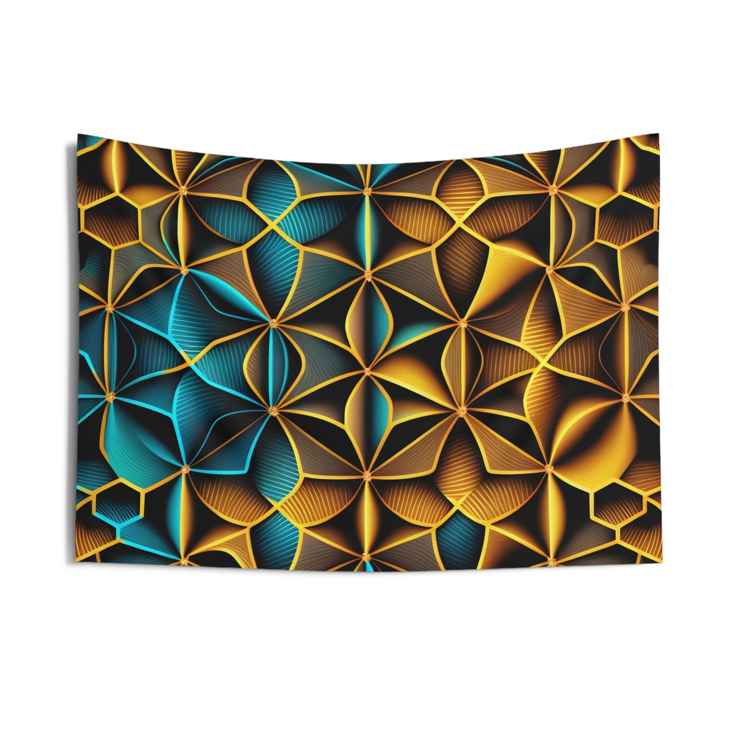 Ocean Gold Sacred Geometry Indoor Wall Tapestry