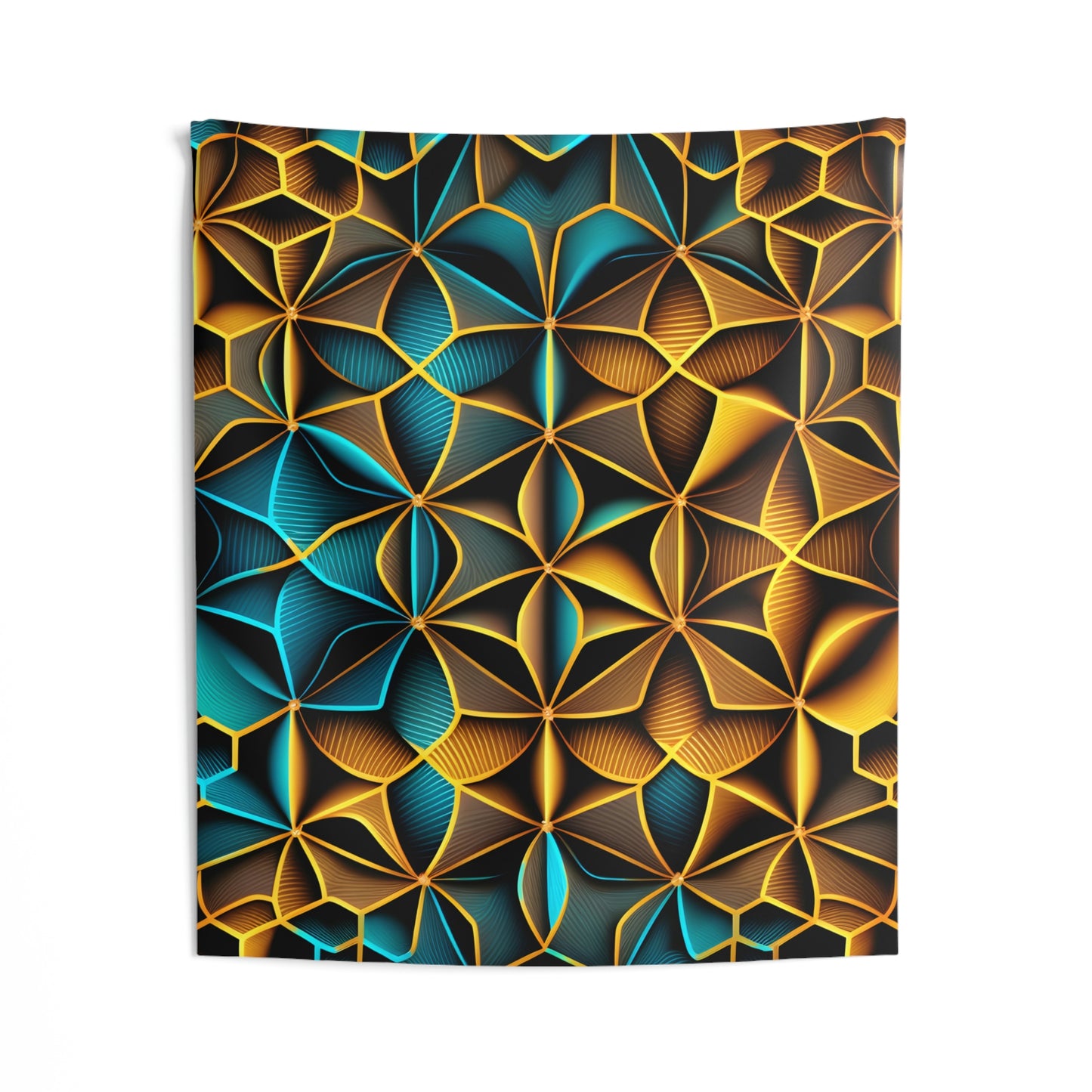 Ocean Gold Sacred Geometry Indoor Wall Tapestry