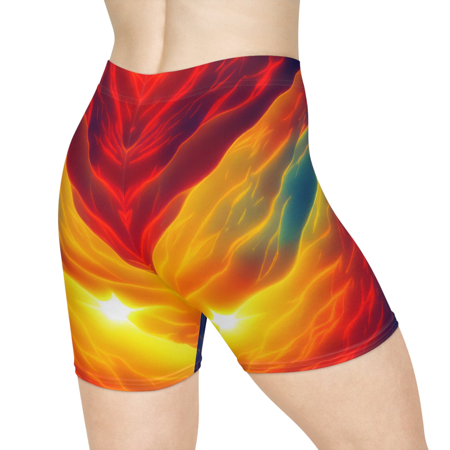 Women's Feminine Energy Rainbow Fire Water Festival Rave Athletic Yoga Workout Biker Shorts