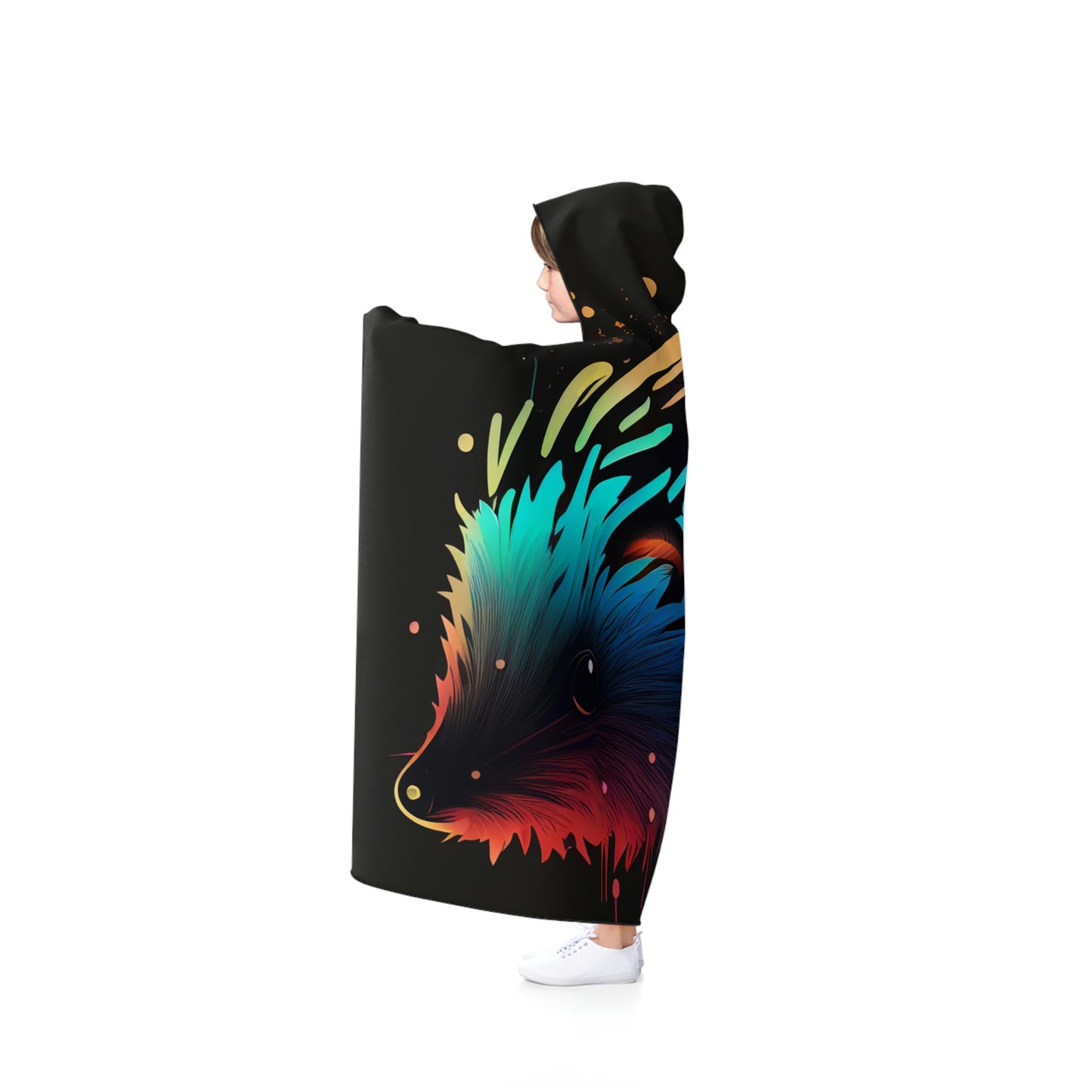Neonpunk Hedgehog Cozy Hooded Fleece Blanket