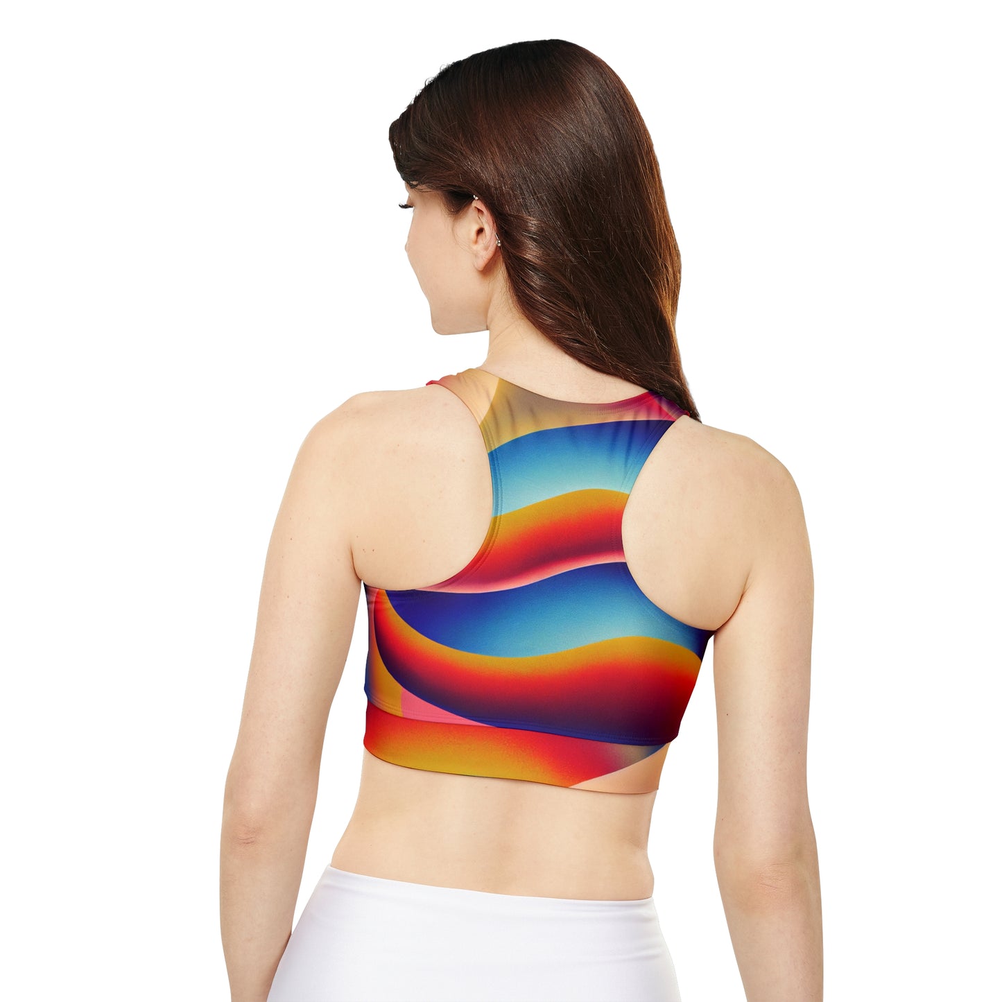 Fully Lined Padded Racerback Scoop Neck Rainbow Swirl Print Yoga Wireless Sports Bralette
