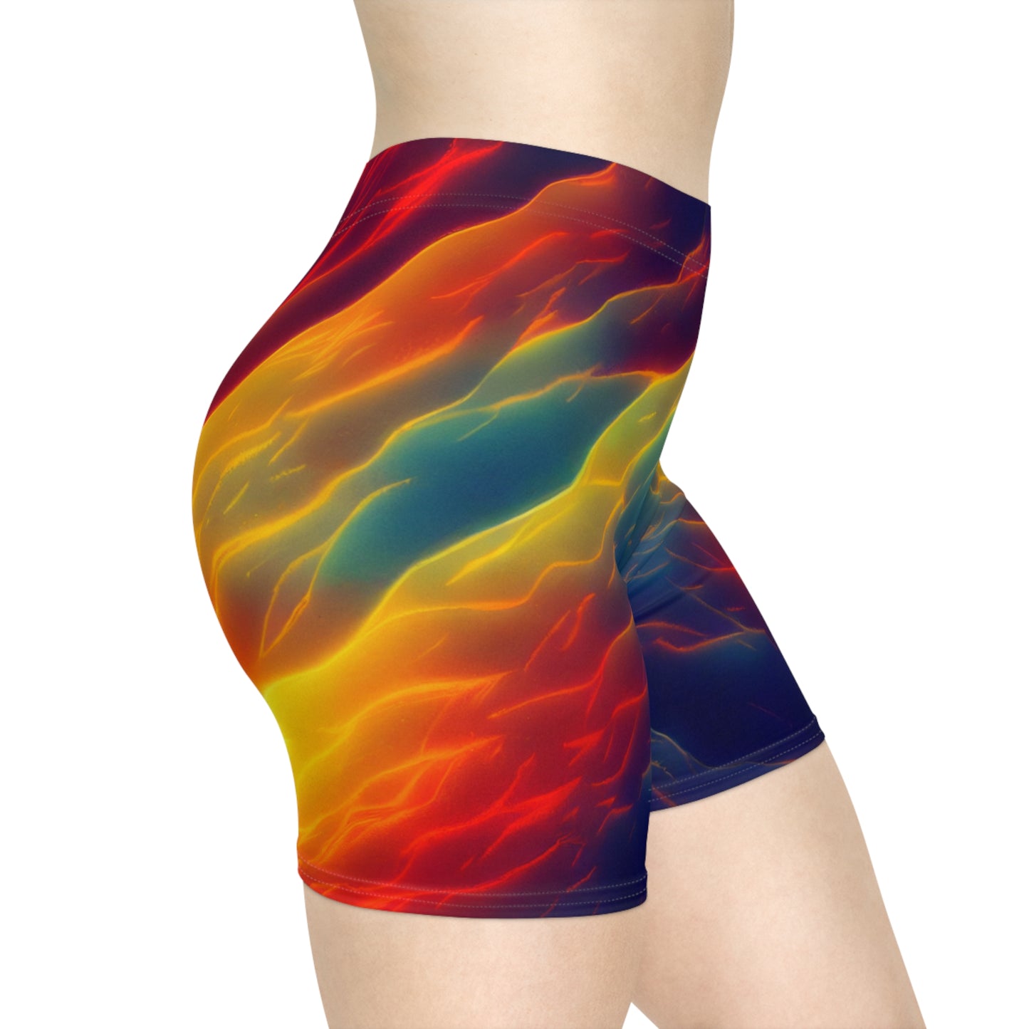 Women's Feminine Energy Rainbow Fire Water Festival Rave Athletic Yoga Workout Biker Shorts