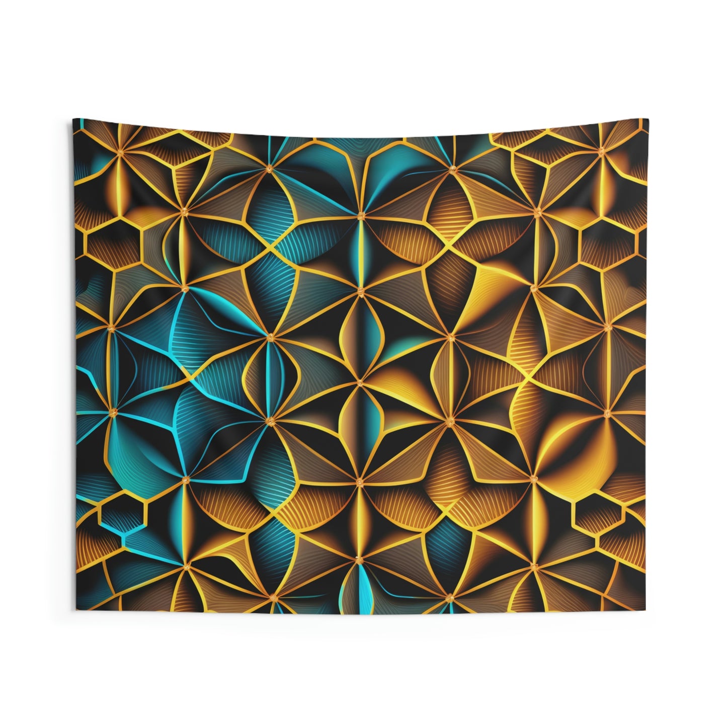 Ocean Gold Sacred Geometry Indoor Wall Tapestry
