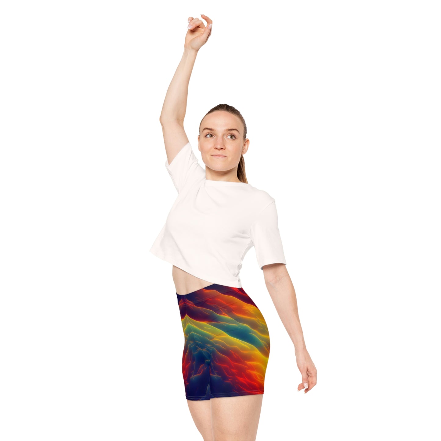 Women's Feminine Energy Rainbow Fire Water Festival Rave Athletic Yoga Workout Biker Shorts