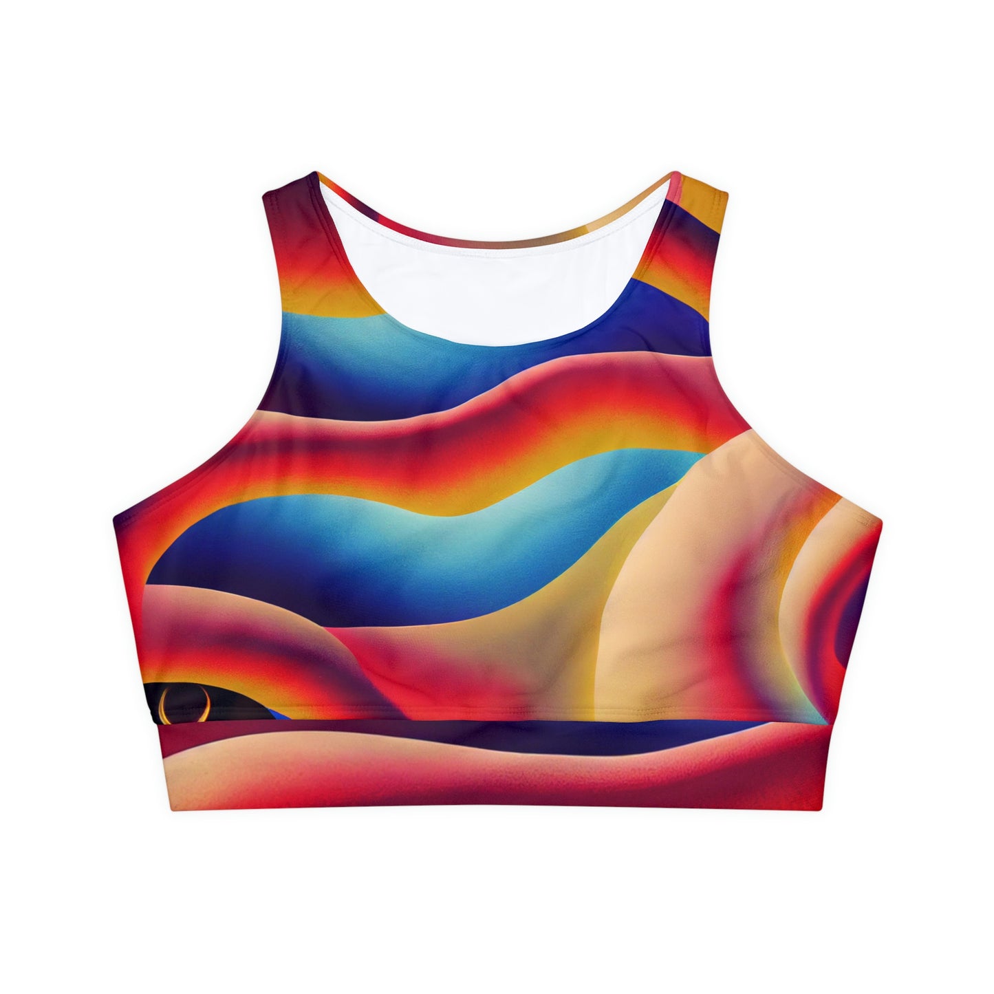 Fully Lined Padded Racerback Scoop Neck Rainbow Swirl Print Yoga Wireless Sports Bralette