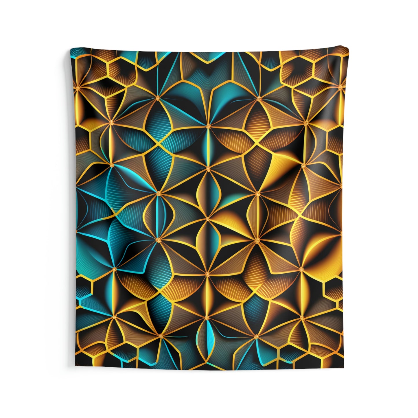 Ocean Gold Sacred Geometry Indoor Wall Tapestry