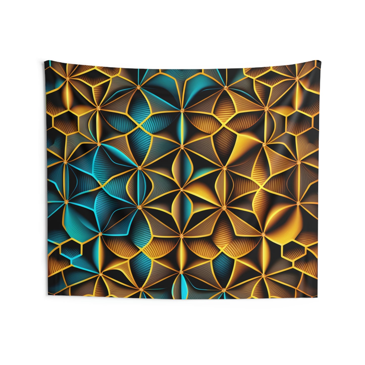 Ocean Gold Sacred Geometry Indoor Wall Tapestry